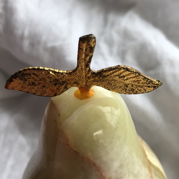 Onyx Pear Decorative Fruit. Gold/Brass Stem. Solid Onyx Marble. - Picture 9 of 11